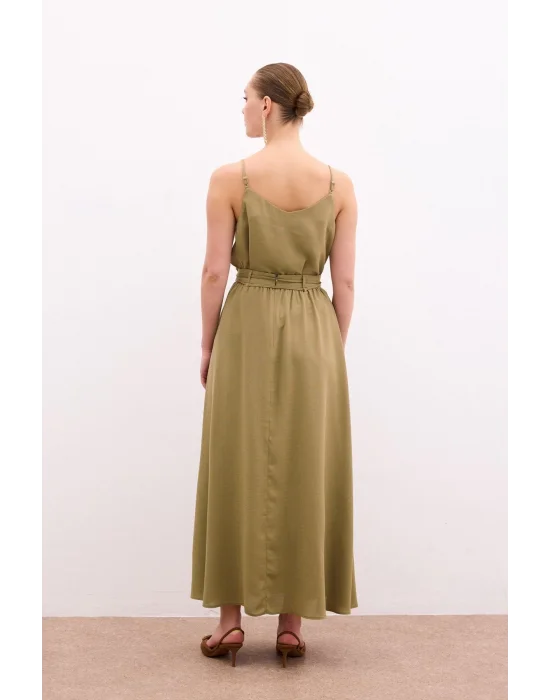Kemerli Uzun Etek - Haki
