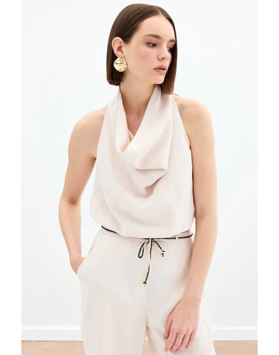 Degaje Yaka Bluz - Bej