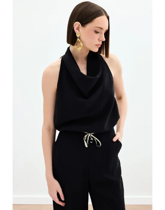 Degaje Yaka Bluz - Siyah