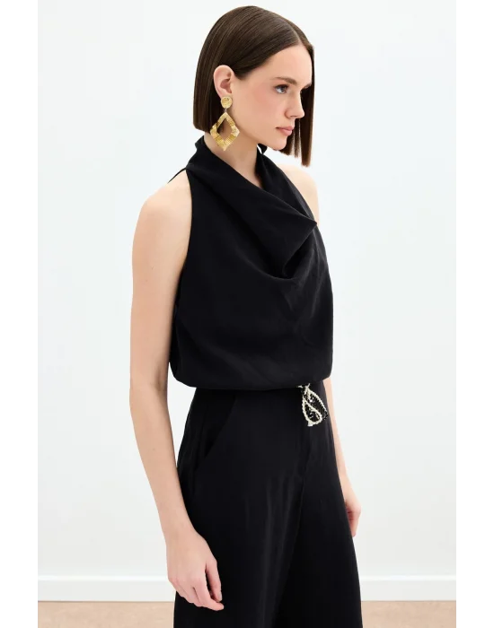 Degaje Yaka Bluz - Siyah