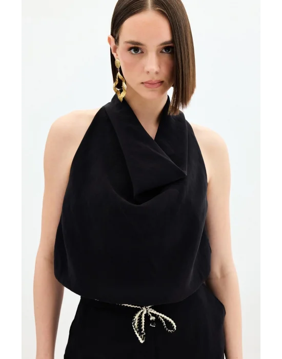 Degaje Yaka Bluz - Siyah