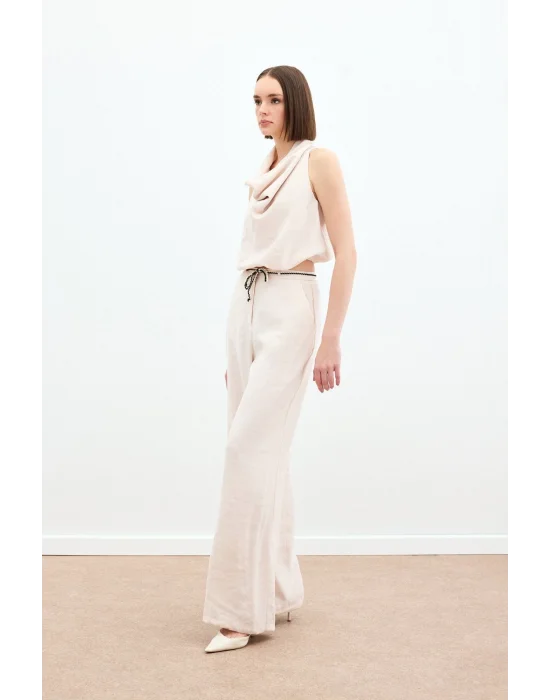 Örgü Kemerli Pantolon - Bej