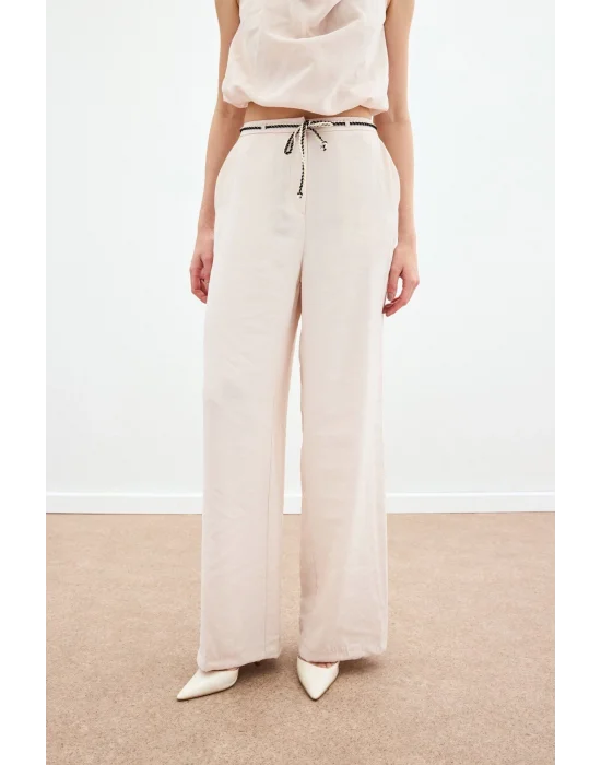 Örgü Kemerli Pantolon - Bej