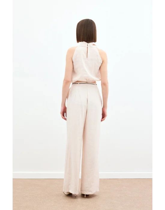 Örgü Kemerli Pantolon - Bej