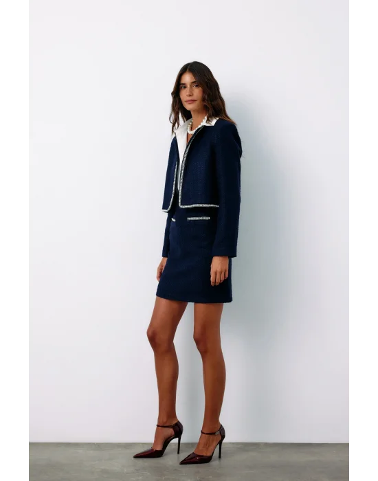 Aksesuar Detaylı Tüvit Etek - LACİVERT