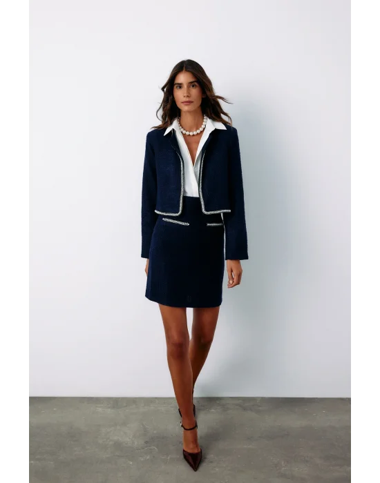 Aksesuar Detaylı Tüvit Etek - LACİVERT