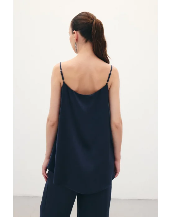 Askılı Saten Bluz - Lacivert