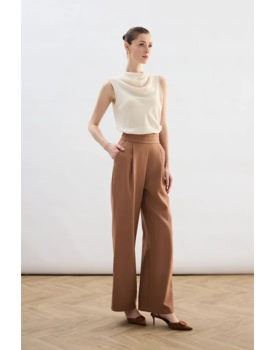 Bel Detaylı Cepli Pantolon - Camel