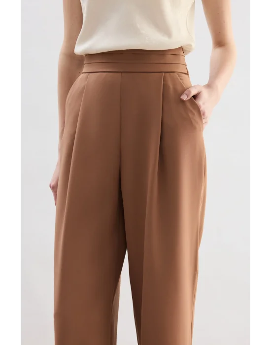 Bel Detaylı Cepli Pantolon - Camel