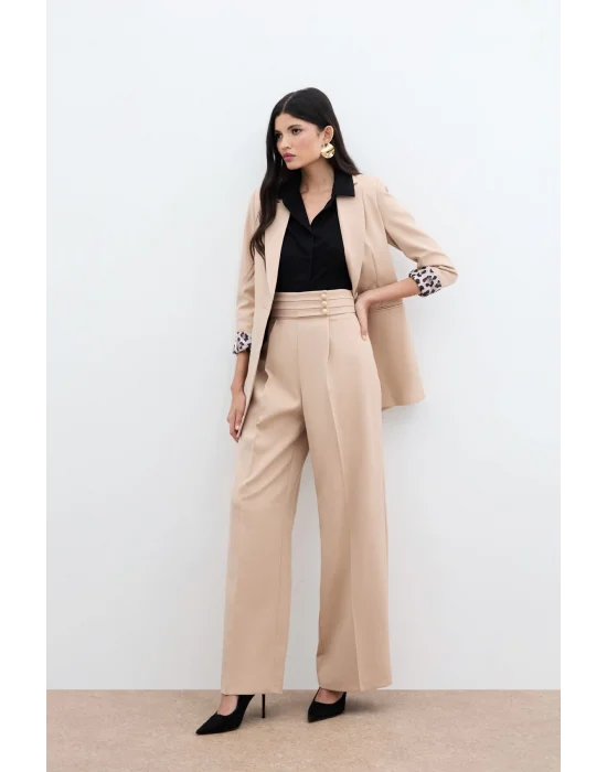 Bel Detaylı Pantolon - Bej