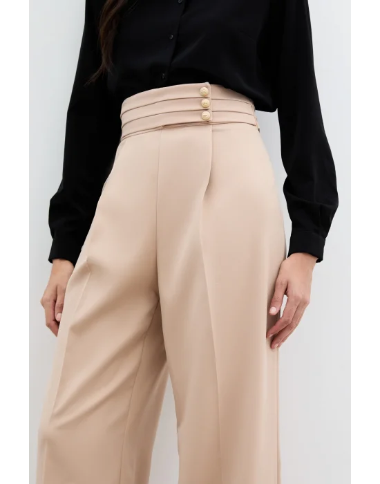 Bel Detaylı Pantolon - Bej