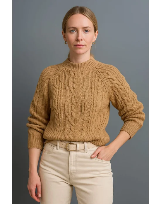 Bisiklet Yaka Saç Örgü Kazak