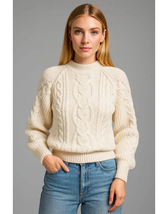 Bisiklet Yaka Saç Örgü Kazak