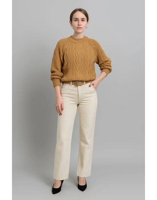 Bisiklet Yaka Saç Örgü Kazak