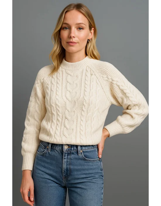 Bisiklet Yaka Saç Örgü Kazak