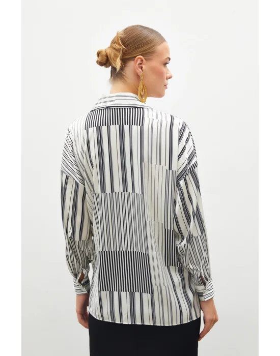 Çizgili Düz Gömlek - Siyah