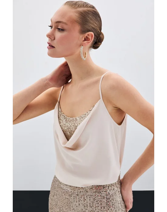 Degaje Yaka Bluz - Bej