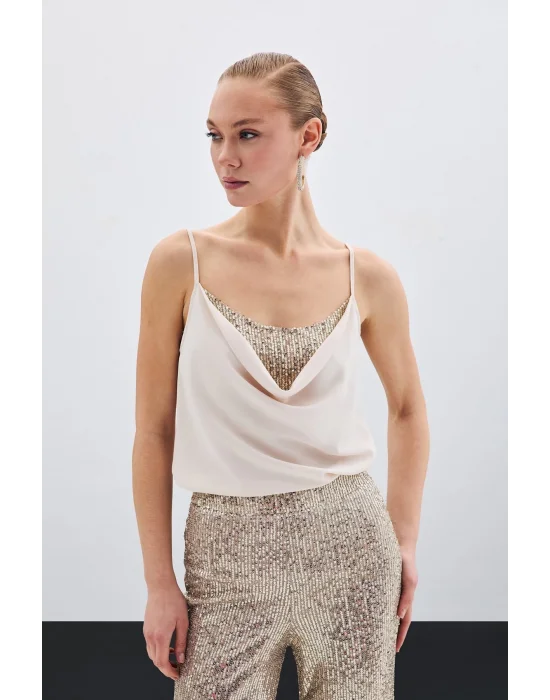 Degaje Yaka Bluz - Bej