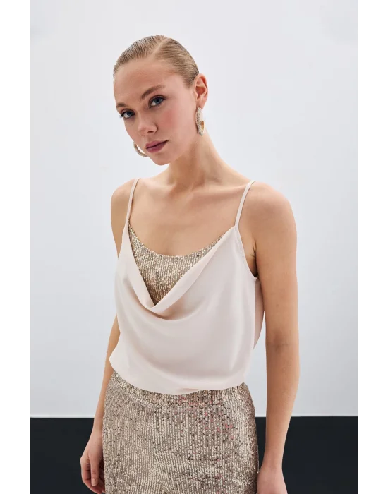 Degaje Yaka Bluz - Bej