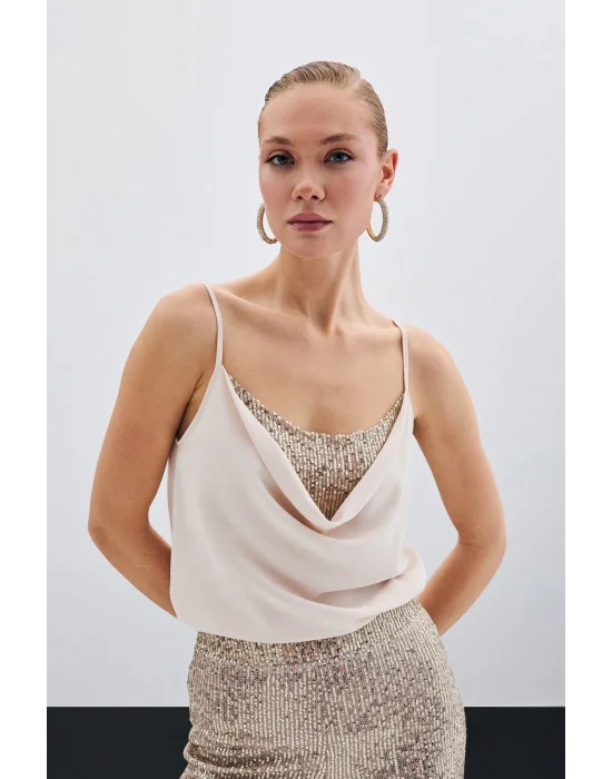 Degaje Yaka Bluz - Bej