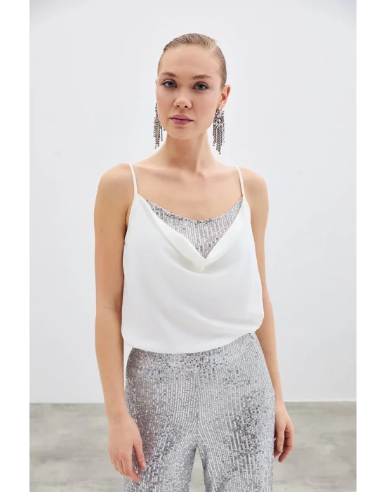 Degaje Yaka Bluz - Ekru