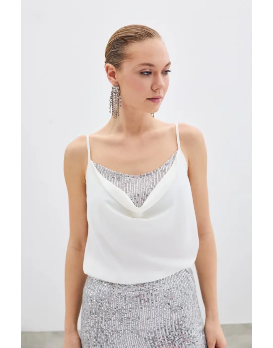 Degaje Yaka Bluz - Ekru