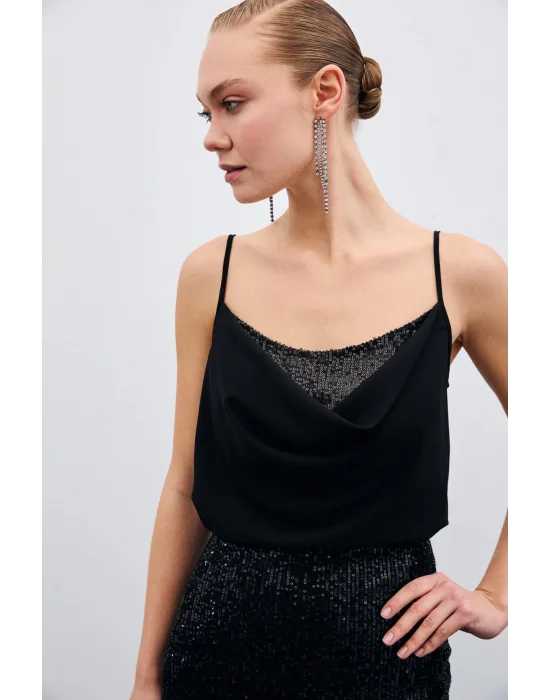 Degaje Yaka Bluz - Siyah