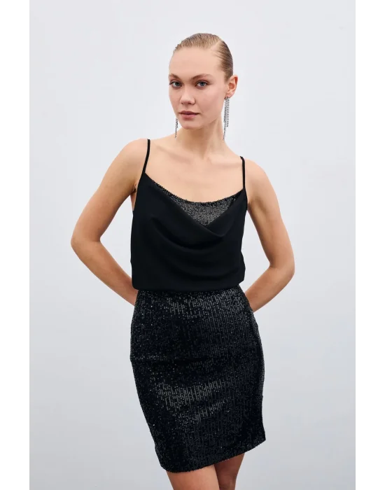 Degaje Yaka Bluz - Siyah