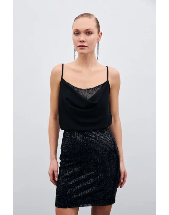 Degaje Yaka Bluz - Siyah