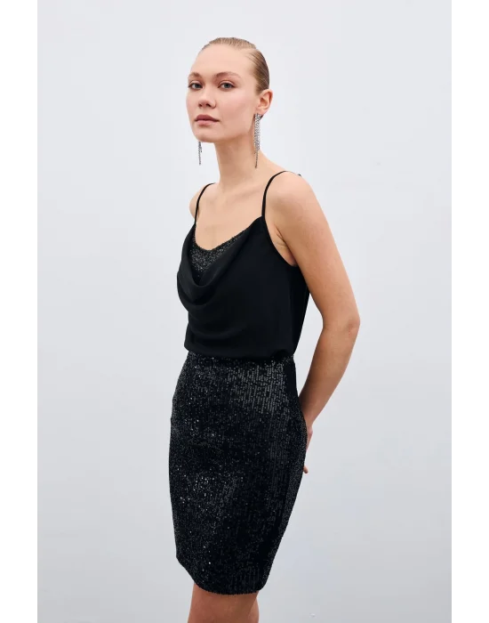 Degaje Yaka Bluz - Siyah