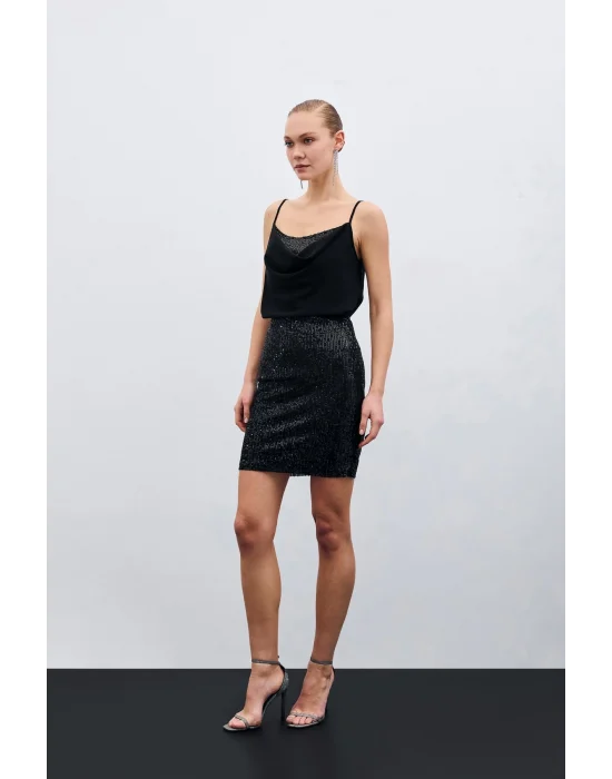 Degaje Yaka Bluz - Siyah