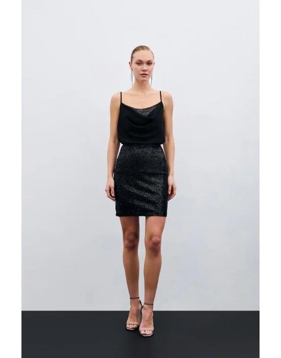 Degaje Yaka Bluz - Siyah