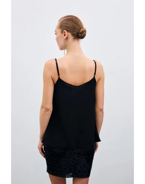 Degaje Yaka Bluz - Siyah