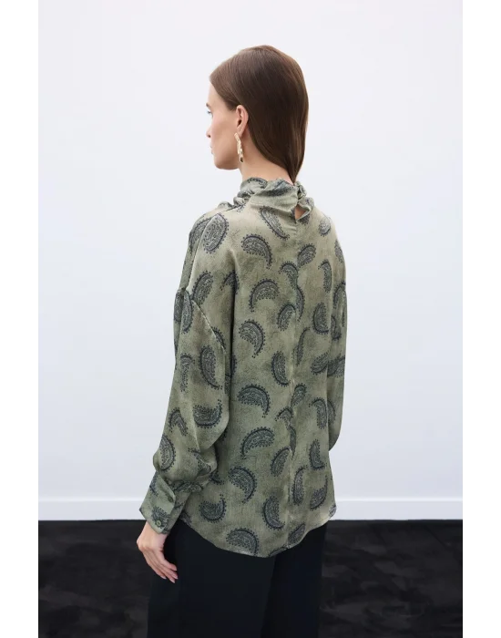 Degaje Yaka Desenli Bluz - Haki