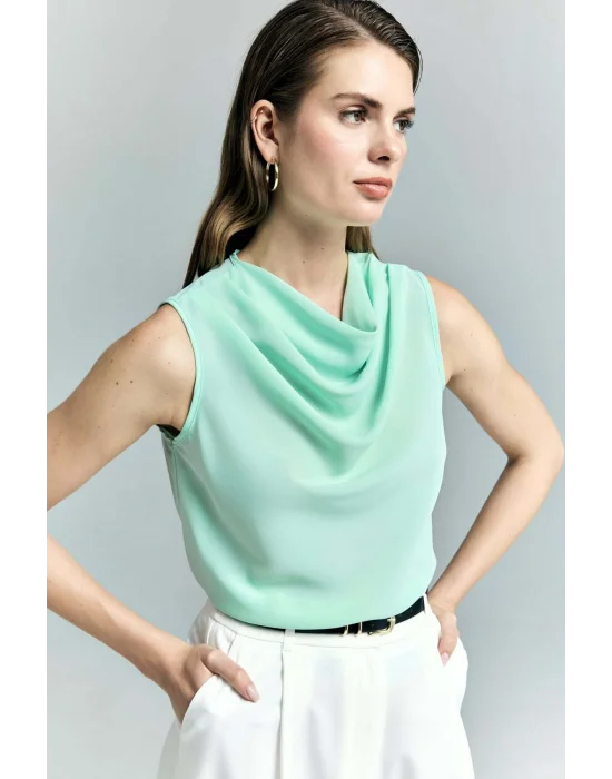 Degaje Yaka Kolsuz Bluz - Mint