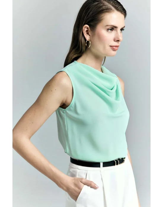 Degaje Yaka Kolsuz Bluz - Mint