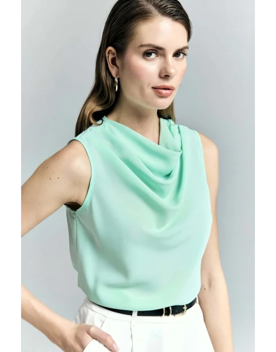 Degaje Yaka Kolsuz Bluz - Mint
