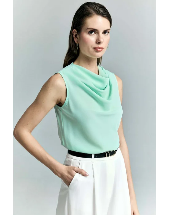 Degaje Yaka Kolsuz Bluz - Mint
