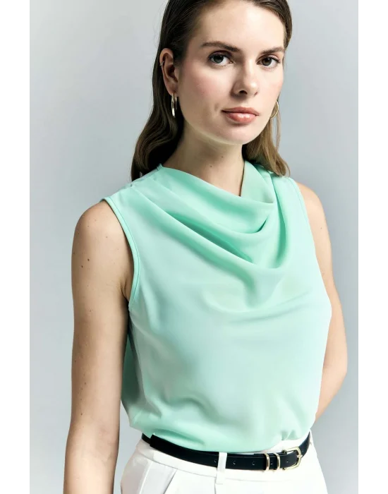 Degaje Yaka Kolsuz Bluz - Mint