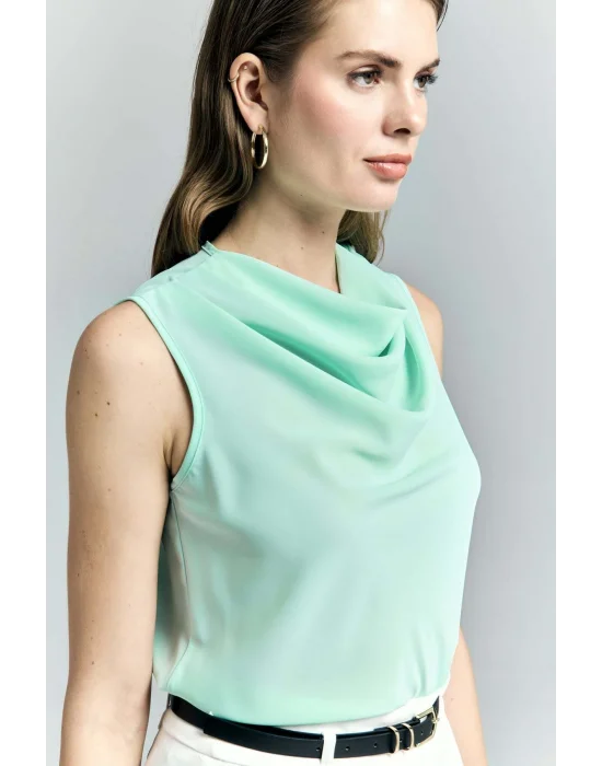 Degaje Yaka Kolsuz Bluz - Mint