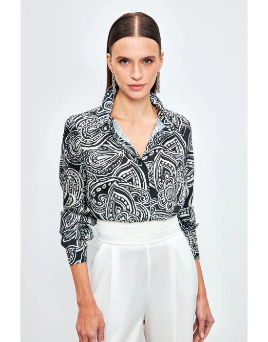 Desenli Düz Gömlek - Siyah