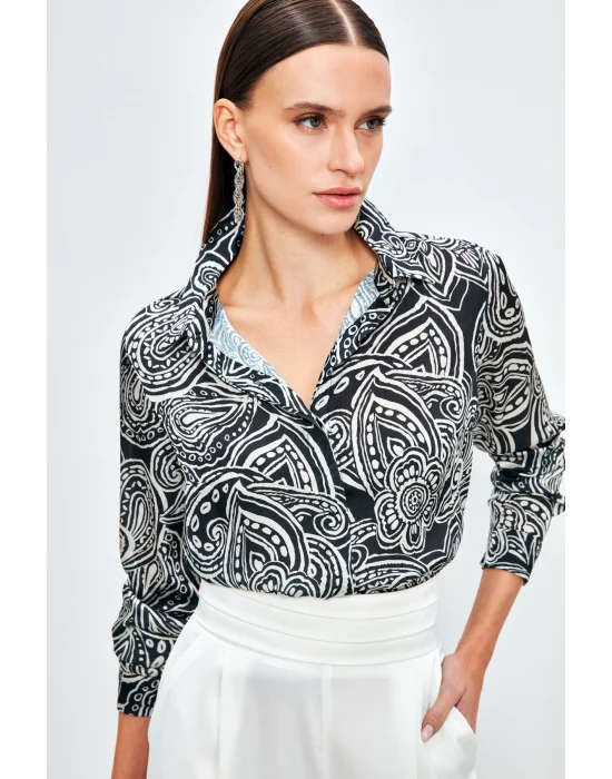 Desenli Düz Gömlek - Siyah