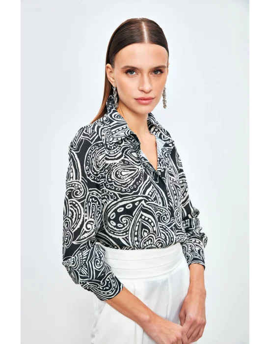 Desenli Düz Gömlek - Siyah