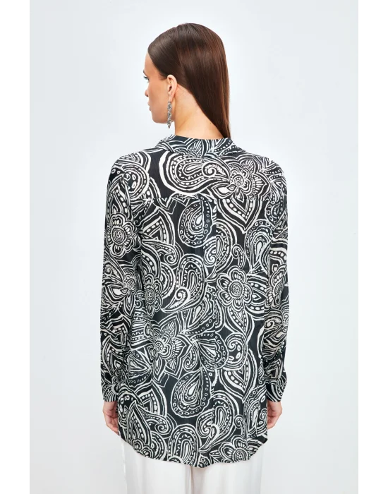 Desenli Düz Gömlek - Siyah