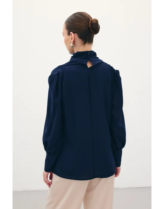 Drape Detaylı Bluz - Lacivert