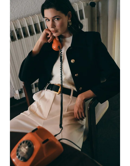 Düğmeli Kısa Ceket - Siyah