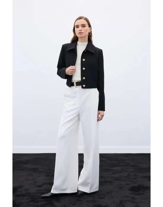 Düğmeli Kısa Ceket - Siyah