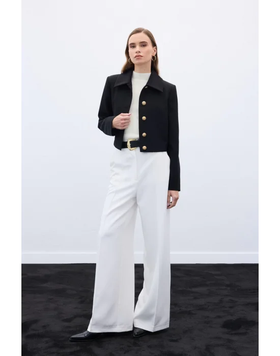 Düğmeli Kısa Ceket - Siyah