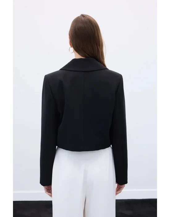 Düğmeli Kısa Ceket - Siyah