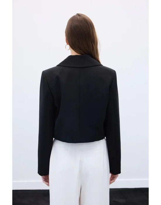 Düğmeli Kısa Ceket - Siyah